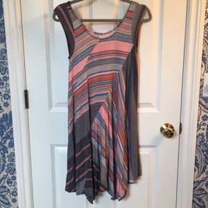 Colorful bias cut knit dress with cap sleeves